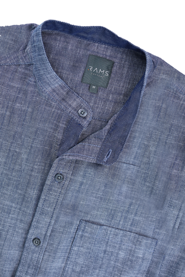 Camisa Manga Corta Look De Lino Azul Marino Jaspe Slim Fit Caballero